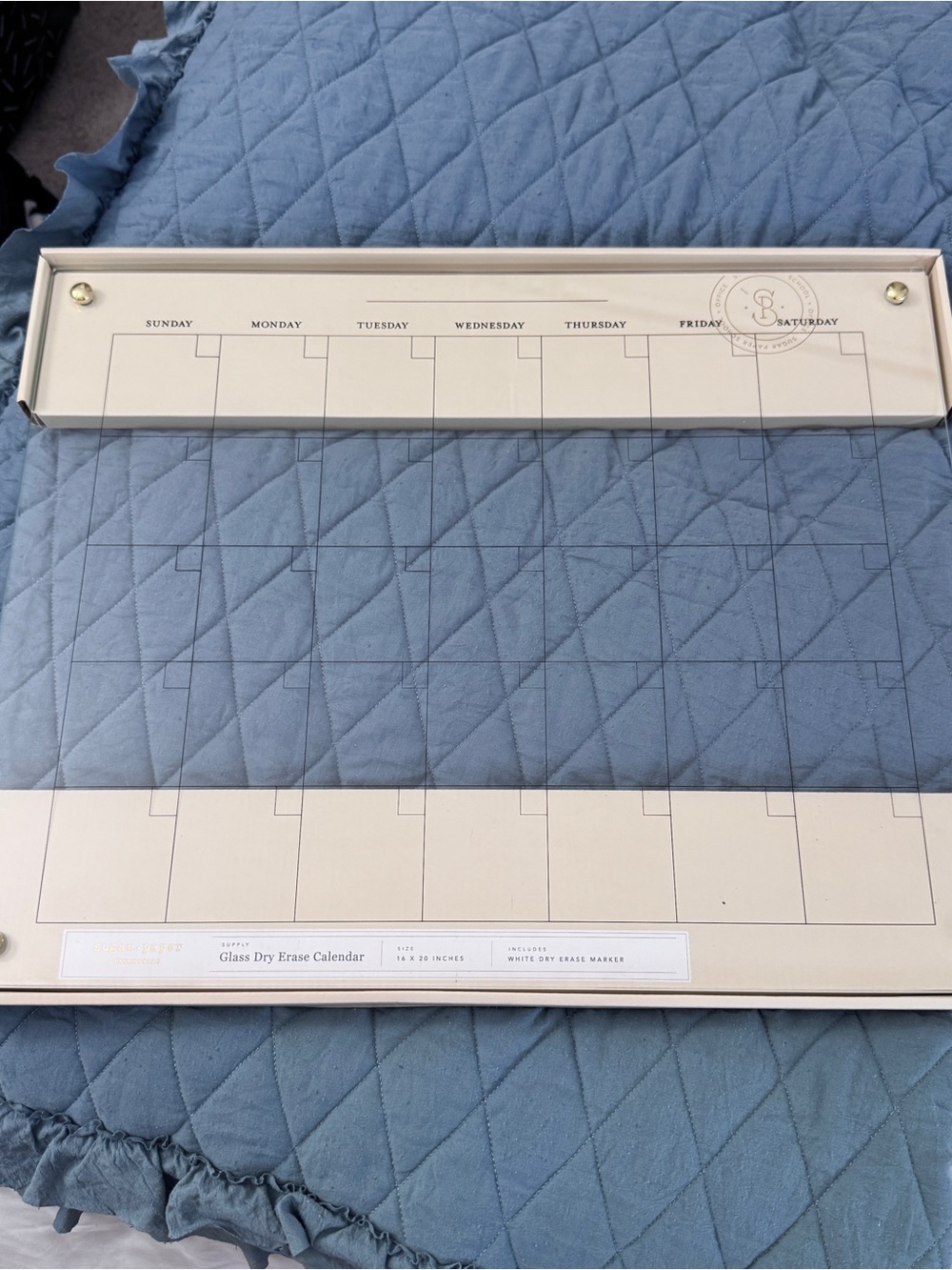 Glass Dry Erase Weekly Calendar - Cream